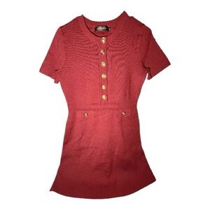 Red Short Sleeve Dress with Gold Buttons